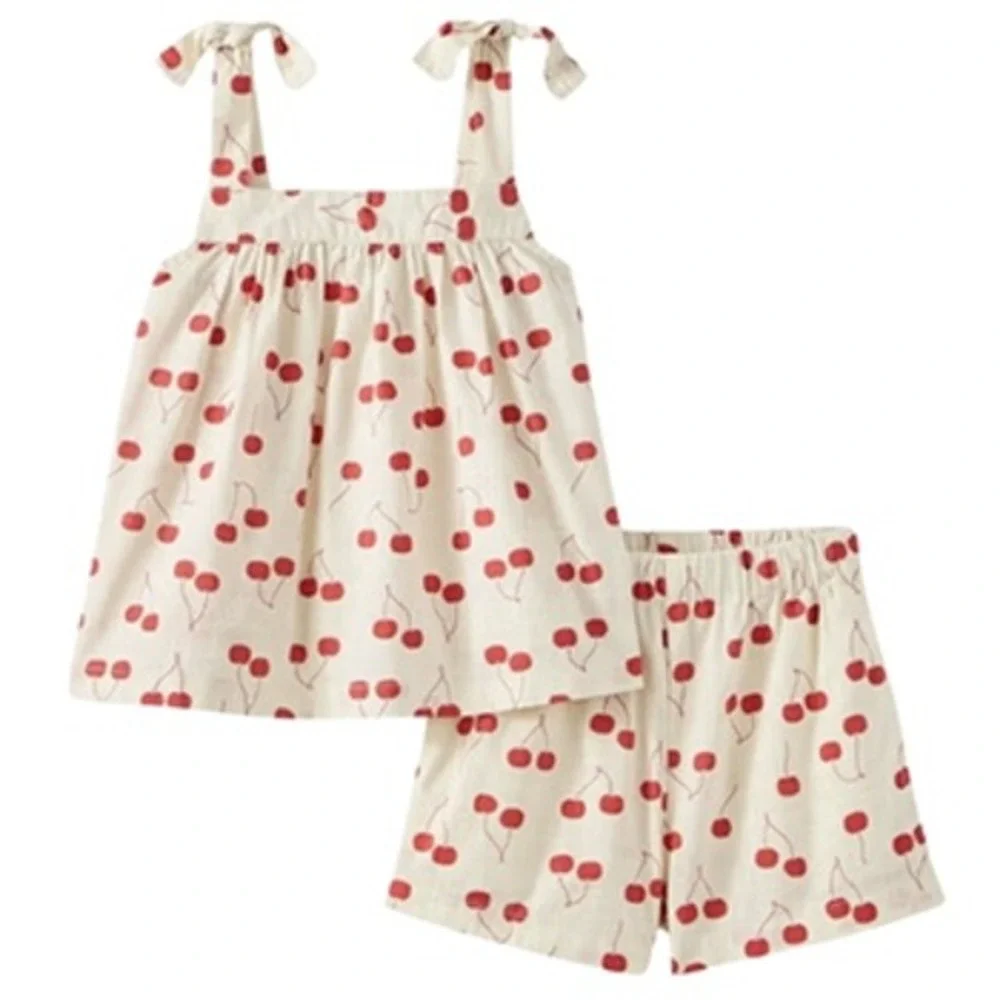 Hanna Andersson Kids US 12 Cherry Print Cotton Tie Strap Top and Shorts Set